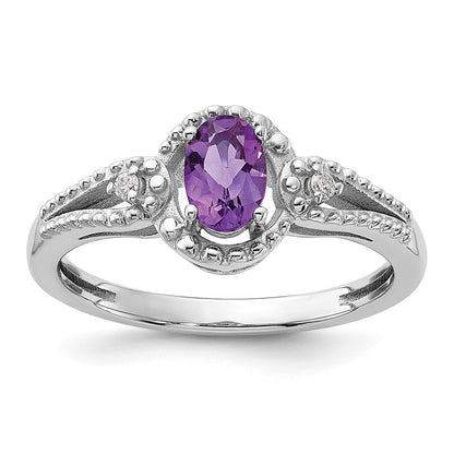 Sterling Silver Rhodium-plated Amethyst & Diamond Ring