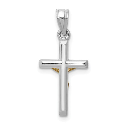 14k Two-tone Gold Hollow Crucifix Charm Pendant for Women