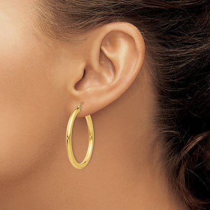 14k Yellow Gold Polished 3mm Lightweight Tube Hoop Earrings