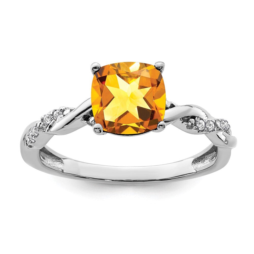 Sterling Silver Rhodium-plated Citrine and Diamond Ring Size 7