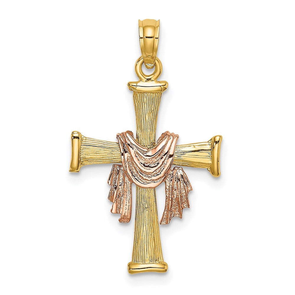 14k Two-tone Gold 14l Two-Tone Textured Finish Cross  Drape Charm Pendant
