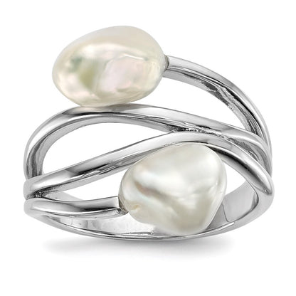 Sterling Silver 7-8mm White Baroque Freshwater Cultured Pearl Ring