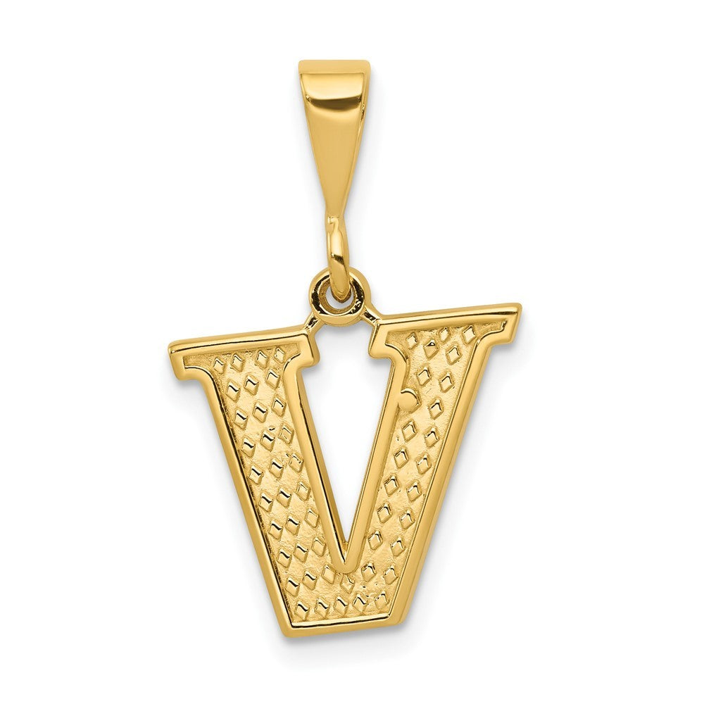 14k Yellow Gold Textured Initial V Charm Pendant