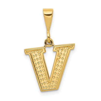 14k Yellow Gold Textured Initial V Charm Pendant