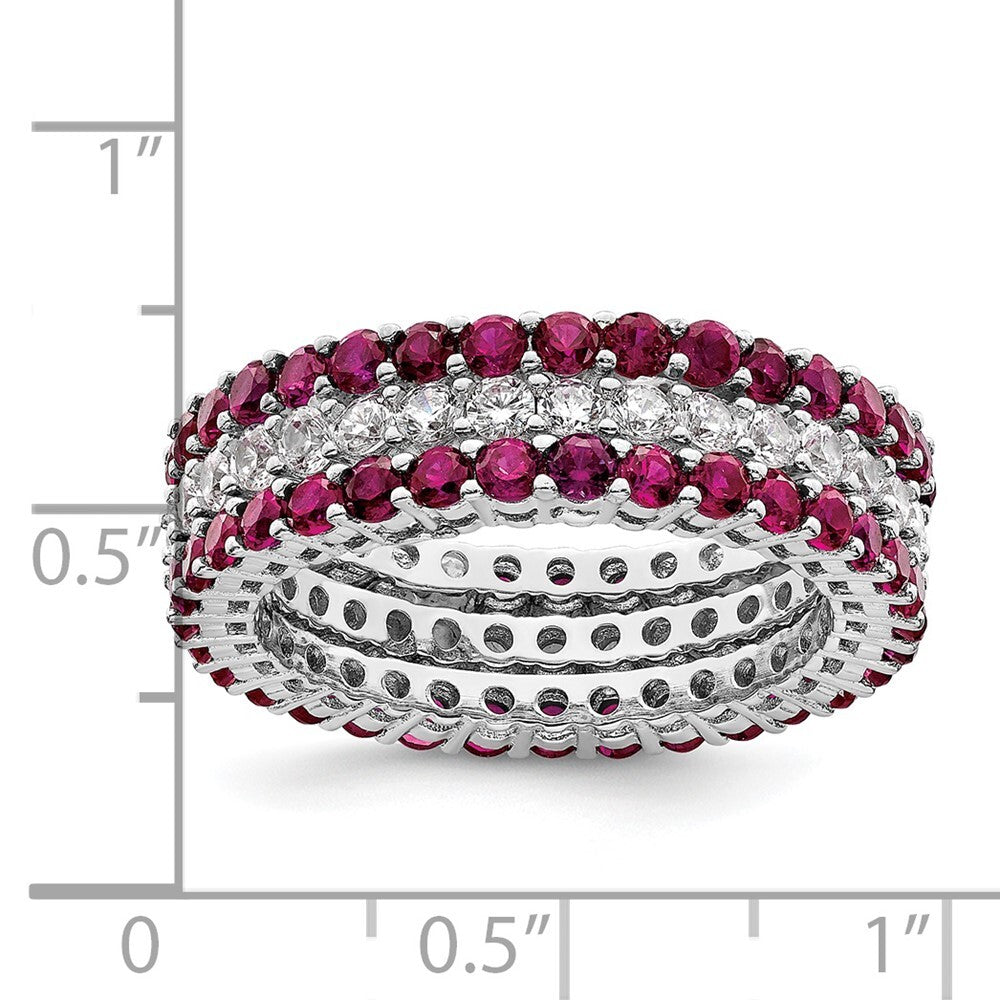 Sterling Silver Rhodium-plated Polished Pink & White CZ 3 Ring Set Size 6