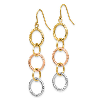 14k Tri-Color Diamond Cut Circle Dangle Earrings