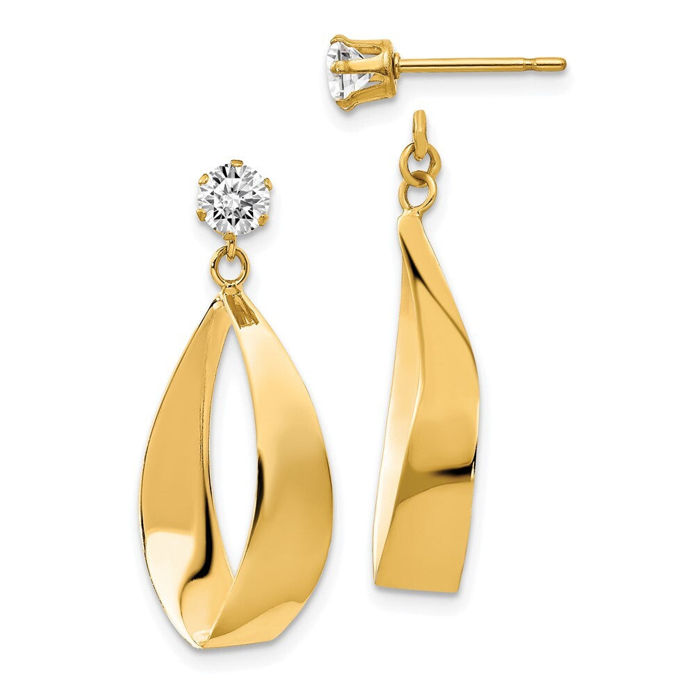 14k Yellow Gold Polished Oval Dangle with Cubic Zirconia Stud Earring Jackets