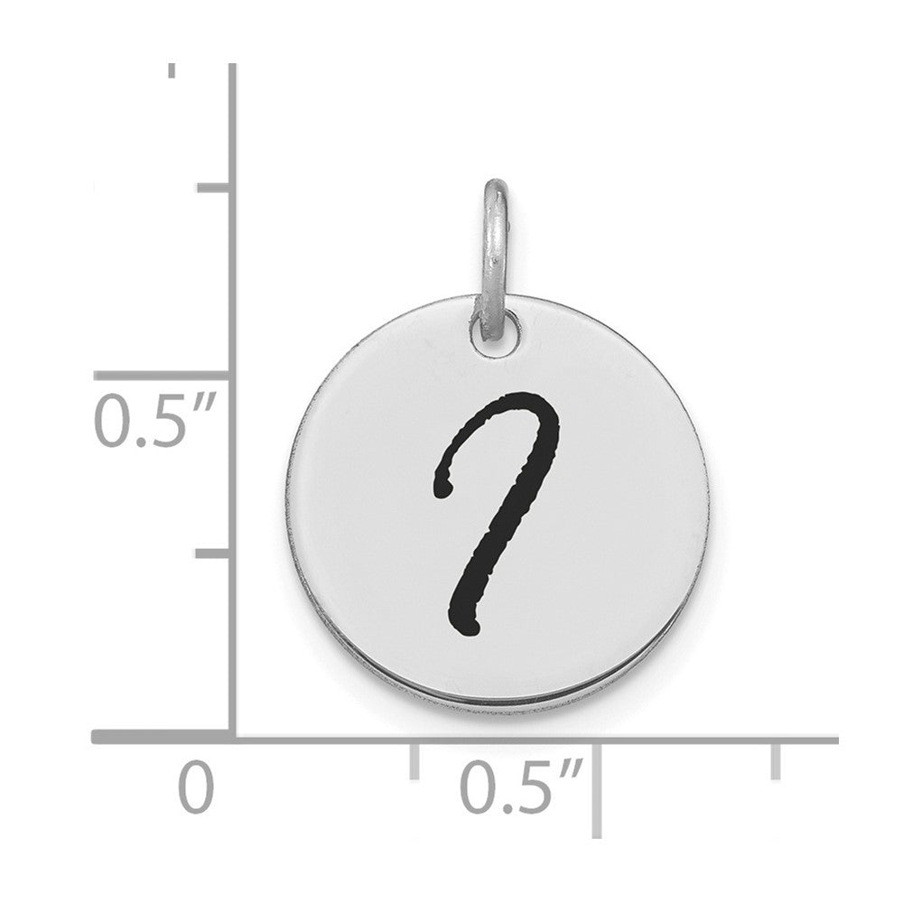 14K White Polished Black Enamel Letter I Initial Disk Charm