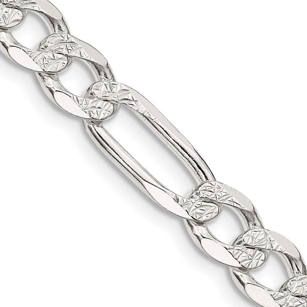 Sterling Silver 7.0mm Pav� Flat Figaro Chain Necklace