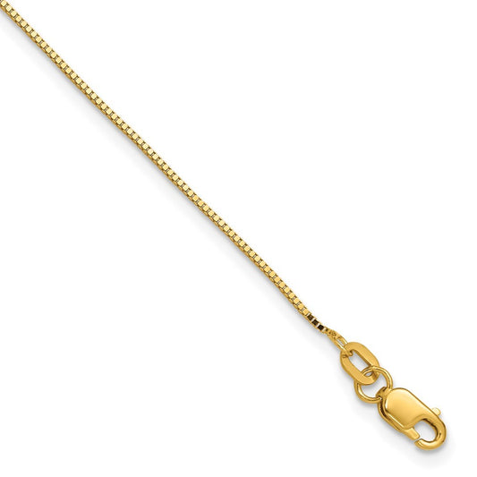 14k Yellow Gold 9 inch .9mm Box with Lobster Clasp Anklet