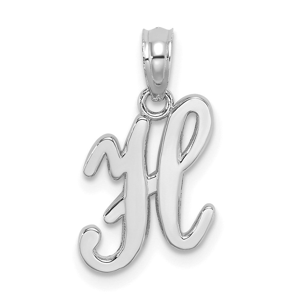 14K White White Gold Script Letter H Initial Pendant