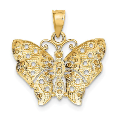 14k Yellow Gold Rhodium Cut-out Wings Butterfly Pendant for Women