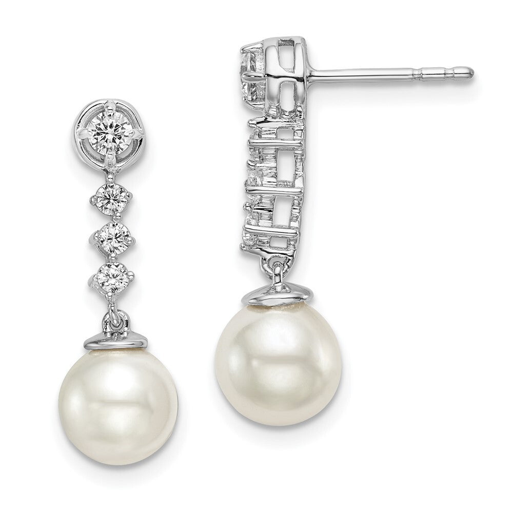 14k White Gold Freshwater Cultured Pearl & Diamond Drop & Dangle Earrings