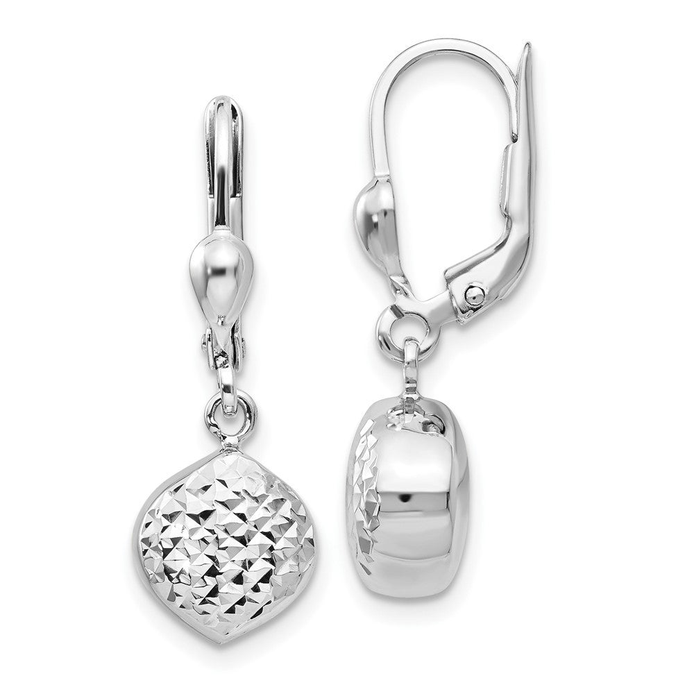 14k White Gold Polished Diamond-Cut Drop Dangle Earrings