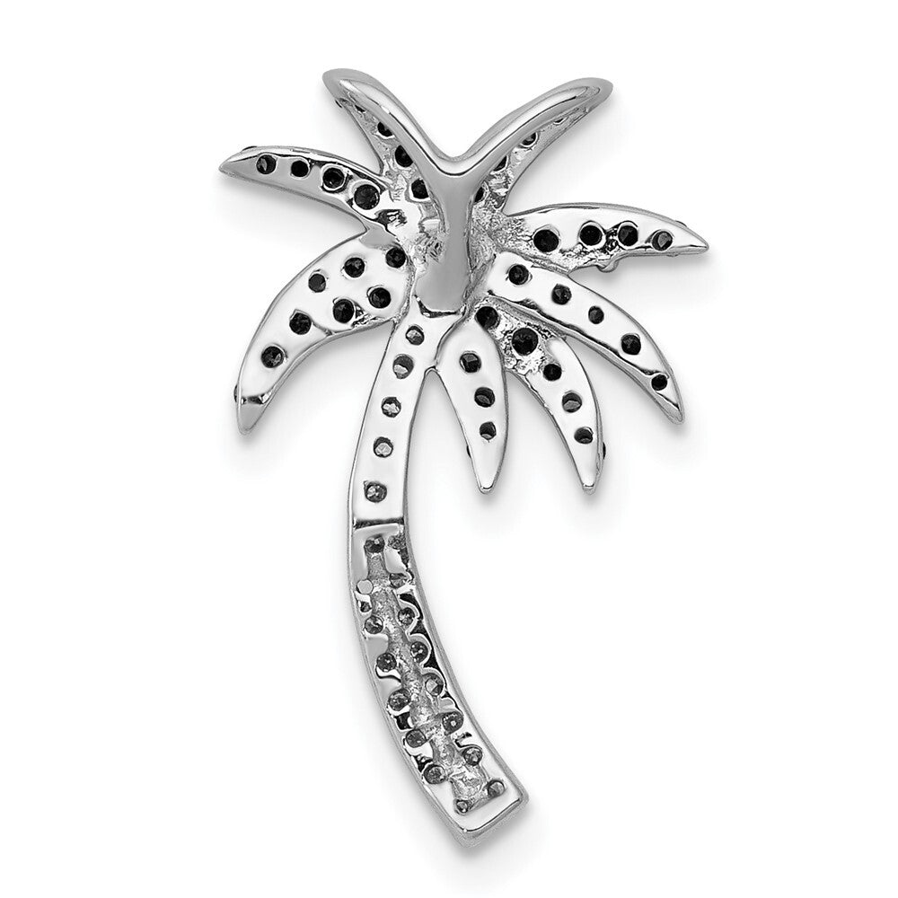 14k White Gold White and Green Diamond Palm Tree Chain Slide Pendant for Women