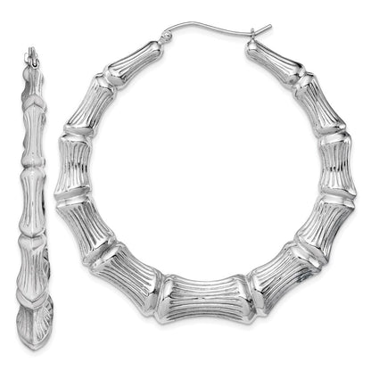Sterling Silver Rhodium-plated Bamboo Round Hoop Earrings