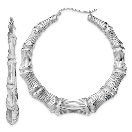 Sterling Silver Rhodium-plated Bamboo Round Hoop Earrings