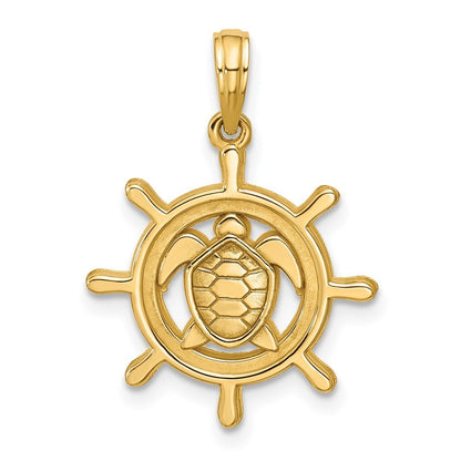 14k Yellow Gold Polished Turtle Helm Pendant for Women