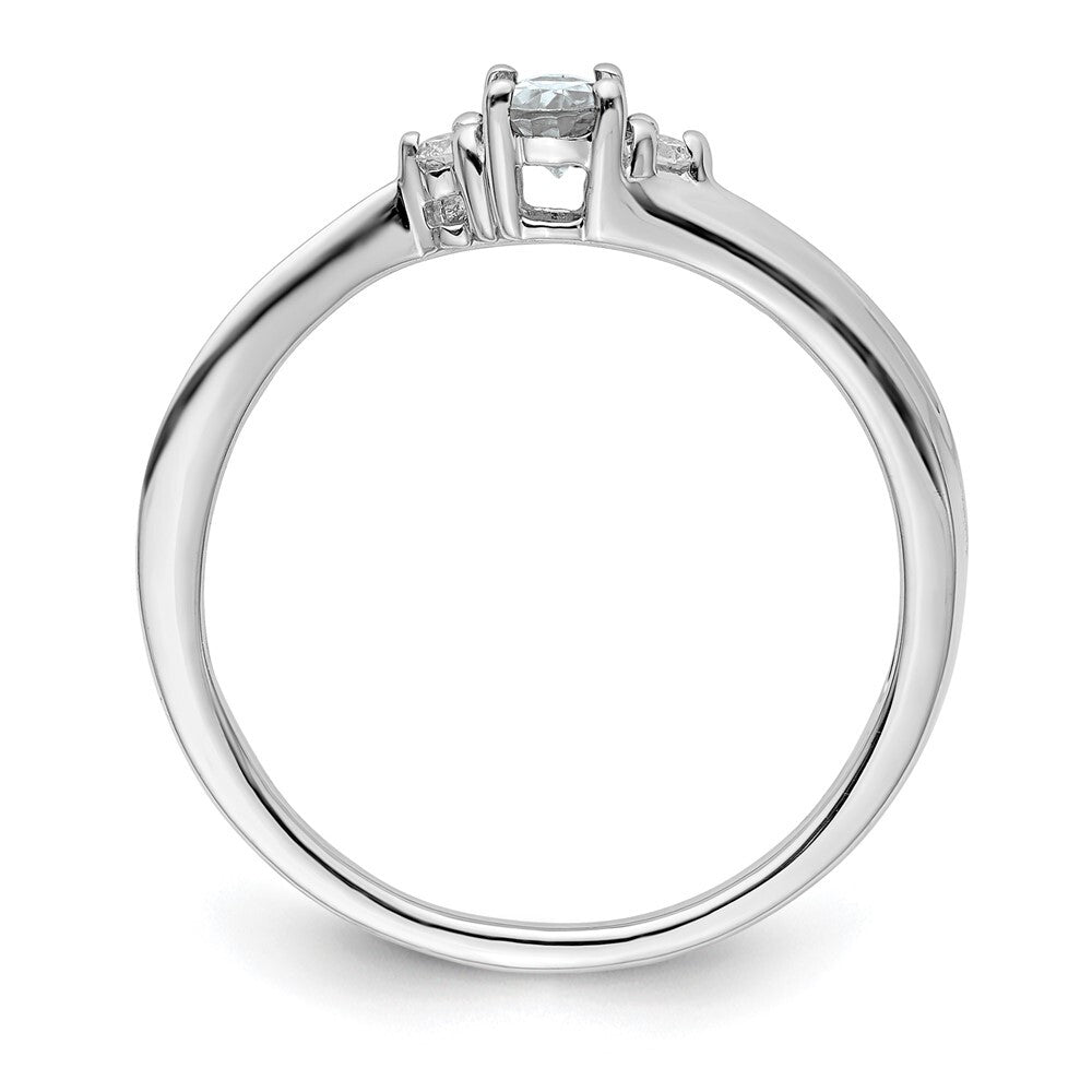 Sterling Silver Rhodium-plated CZ & Diamond Birthstone Ring