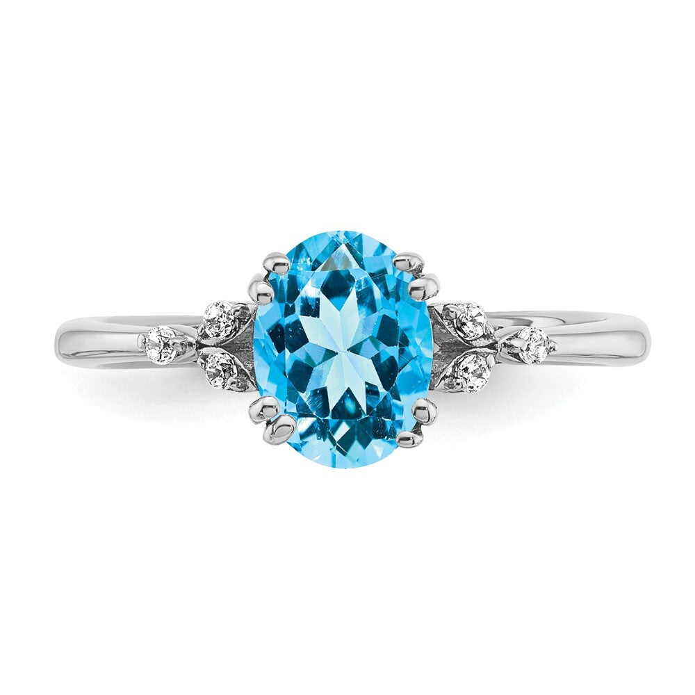 Sterling Silver Rhodium-plated Blue Topaz and Diamond Ring Size 7