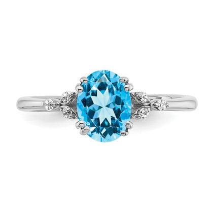 Sterling Silver Rhodium-plated Blue Topaz and Diamond Ring Size 7