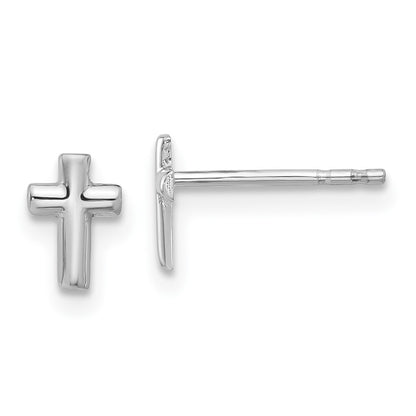 14K White Gold Polished Cross Stud Earrings Gift for Women