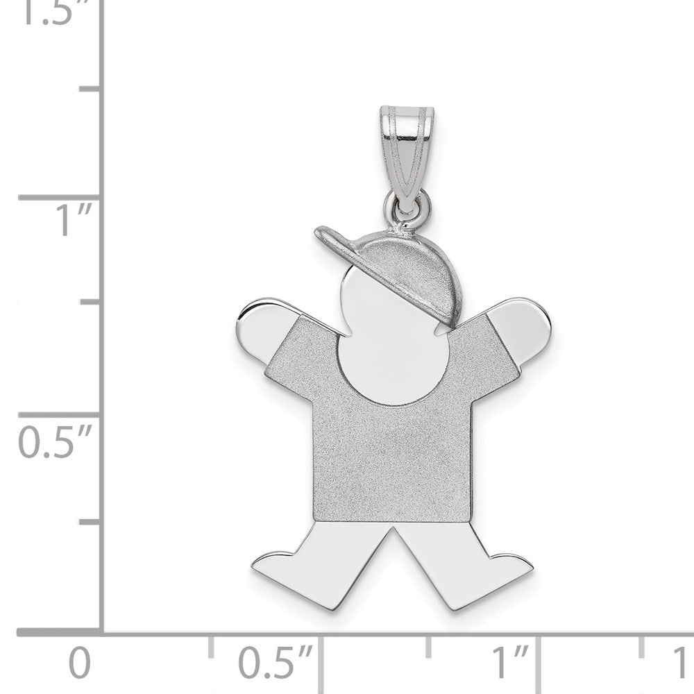 14k White Gold Medium Boy w Hat on Right Engravable Charm