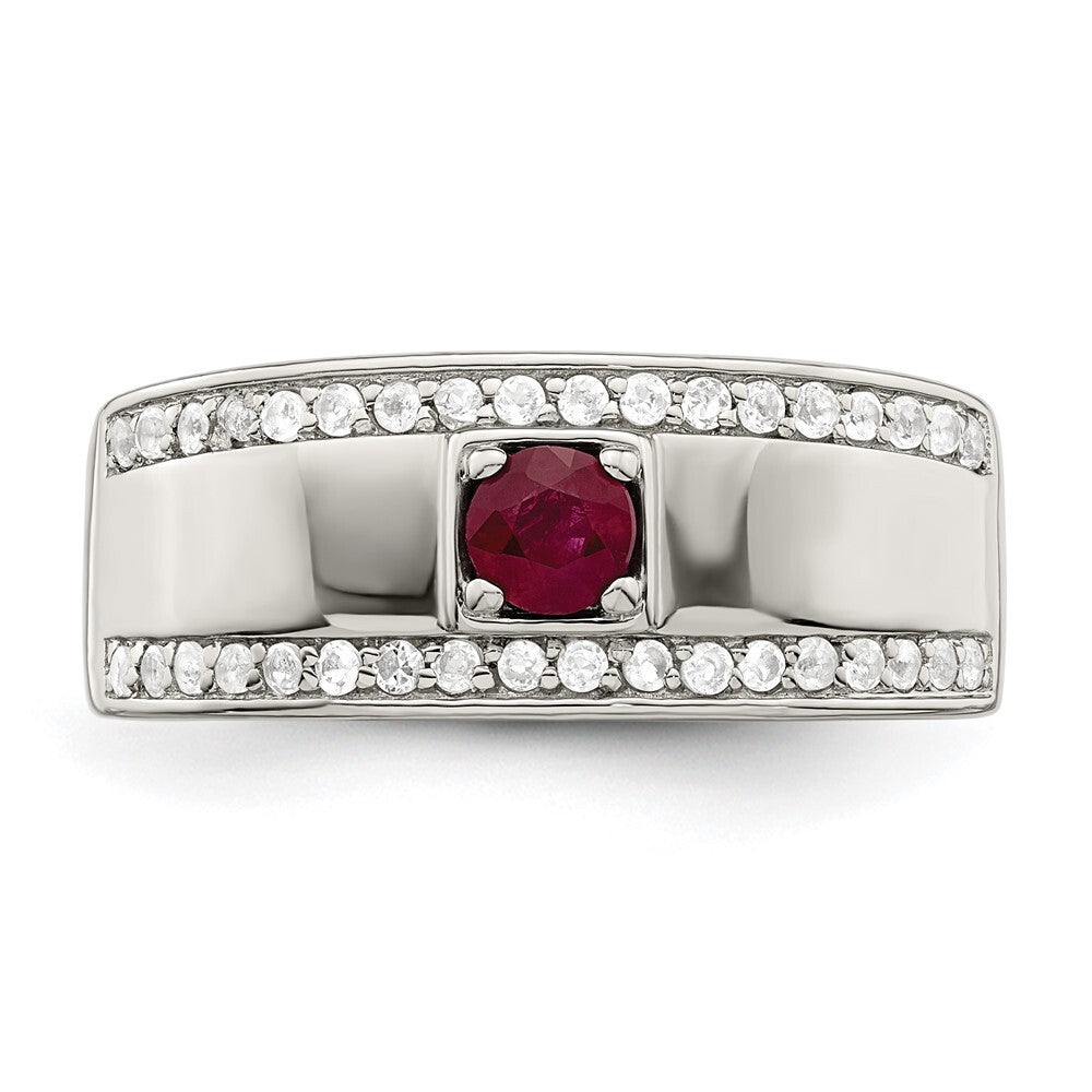 Sterling Silver Rhod-plated Men's African Ruby and White Topaz Ring Size 9