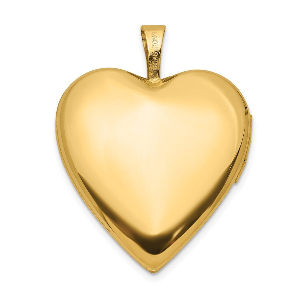 14k Yellow Gold 20mm Satin and Polished Diamond Heart Locket Pendant for Women