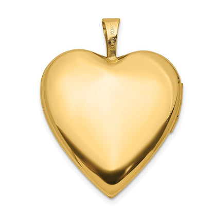 14k Yellow Gold 20mm Satin and Polished Diamond Heart Locket Pendant for Women