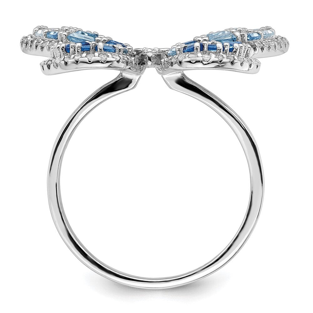 Sterling Silver Rhodium-plated Polished Blue & White CZ Butterfly Ring Size 6