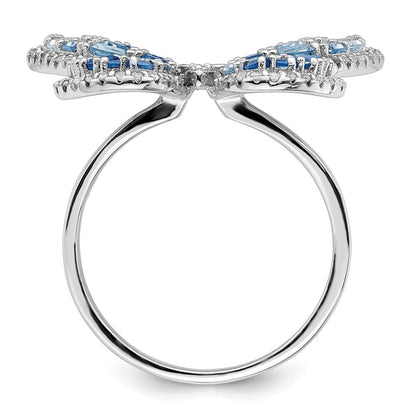 Sterling Silver Rhodium-plated Polished Blue & White CZ Butterfly Ring Size 6