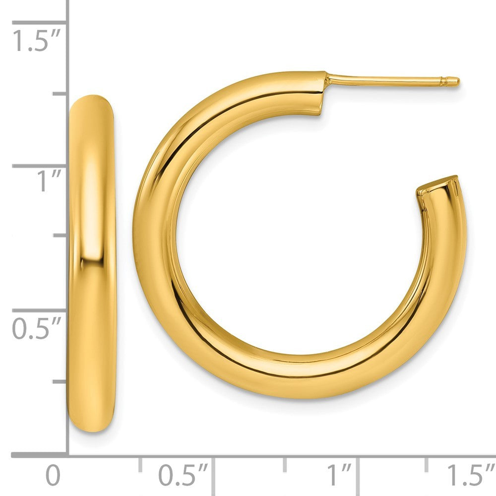 14k Yellow Gold Polished 4.0 x 30mm Tube C-Hoop Earrings