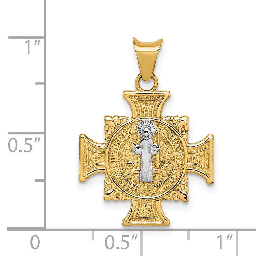 14k Yellow Gold Rhodium St. Benedict Semi-solid Pendant
