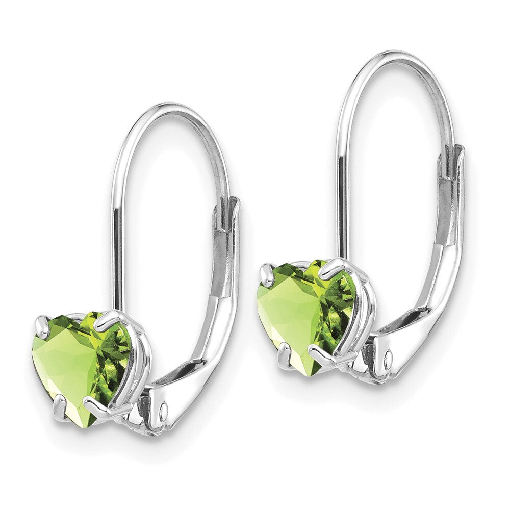 14k White Gold 5mm Heart Peridot Leverback Earrings Gift for Women