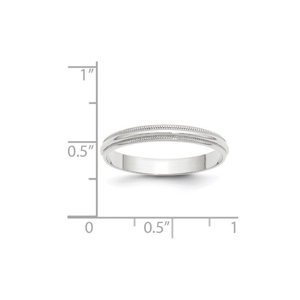14k White Gold 3mm Lightweight Milgrain Half Round Wedding Band Size 5