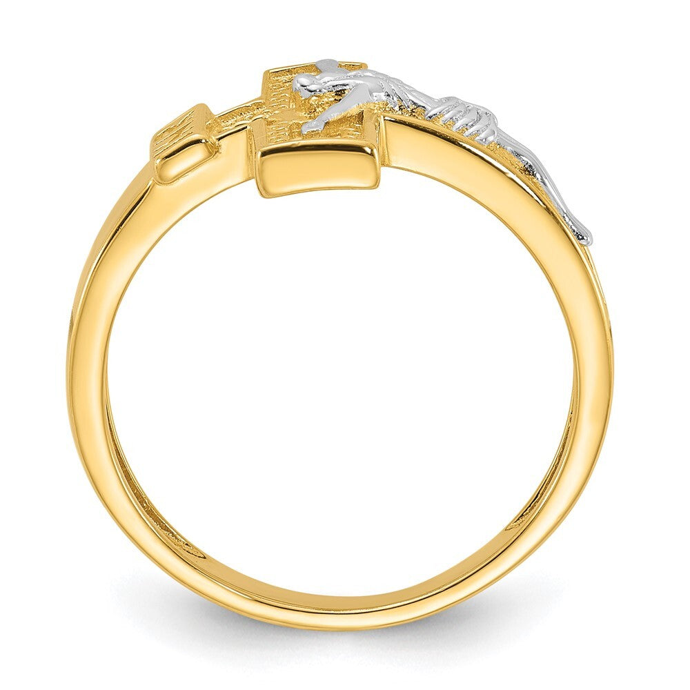 Sterling Silver Rhodium-plated Gold-tone INRI Crucifix Ring Size 8