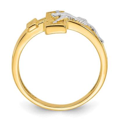 Sterling Silver Rhodium-plated Gold-tone INRI Crucifix Ring Size 8