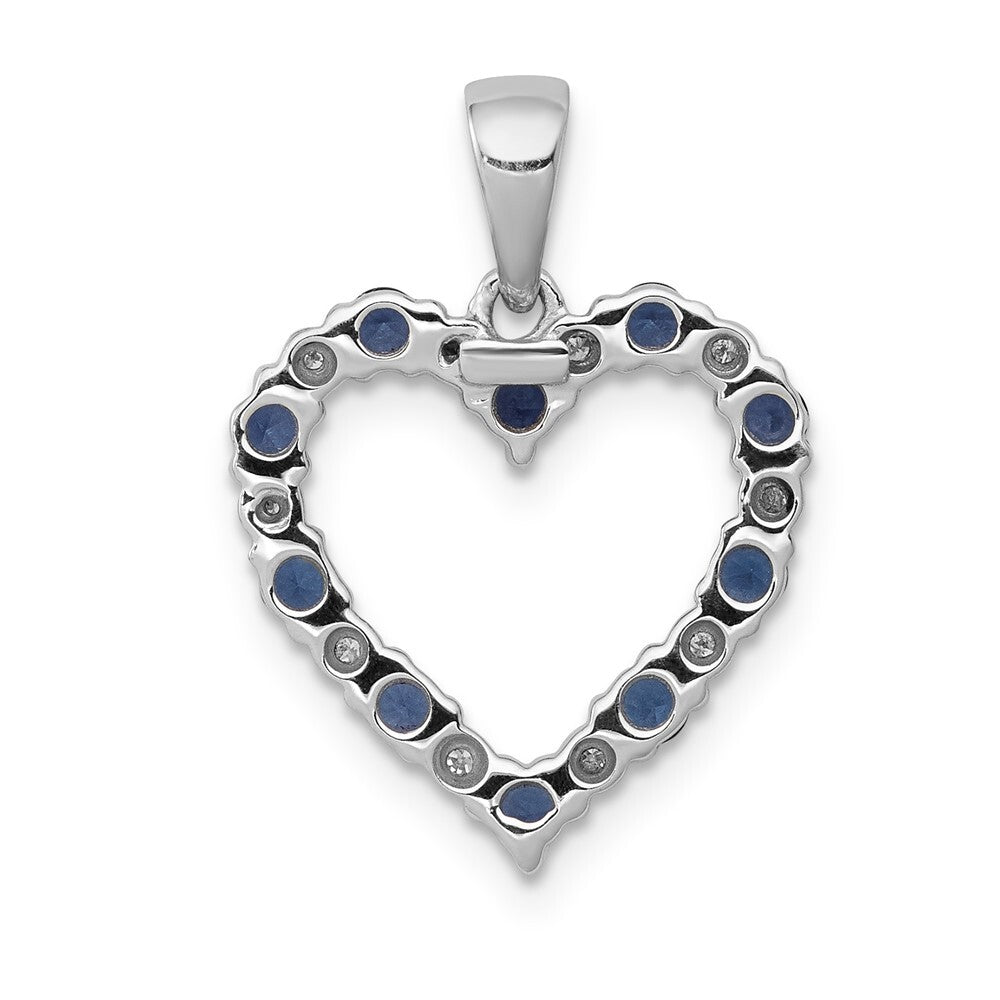14k White Gold Diamond and Sapphire Heart Pendant for Women