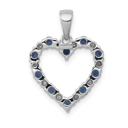 14k White Gold Diamond and Sapphire Heart Pendant for Women