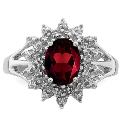 Sterling Silver Rhodium-plated Garnet & Diamond Ring Size 6