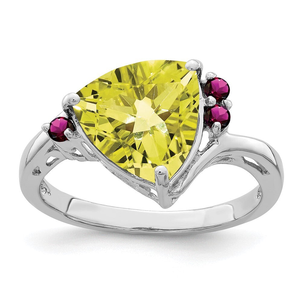 Sterling Silver Rhodium Lemon Quartz & Rhodolite Garnet Ring Size 5