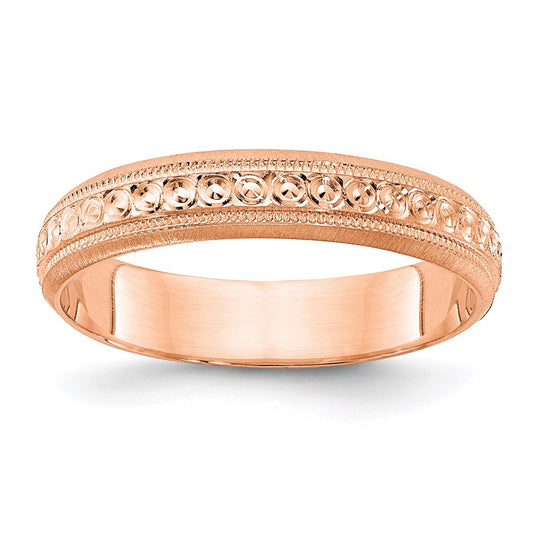 14k Rose Gold 3mm Design Etched Wedding Band Ring Size 5