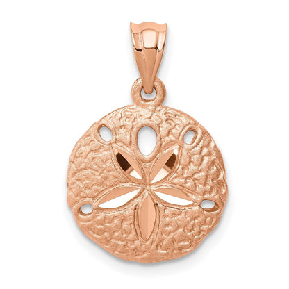 14k Rose Gold Rose Brushed Diamond-Cut Sand Dollar Pendant for Women