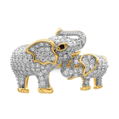 Sterling Silver Rhodium-plated Gold Tone Mom & Baby CZ Elephants Ring Size 6