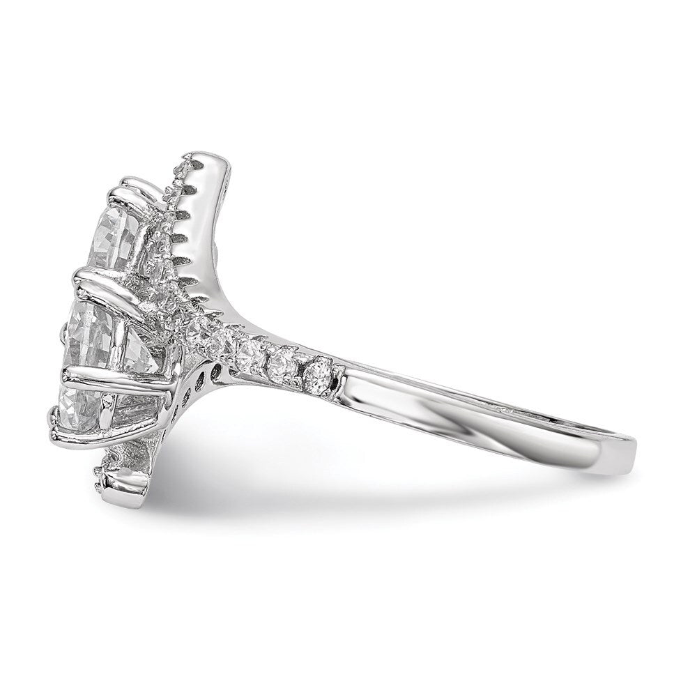 Sterling Silver Rhodium-plated Cubic Zirconia Two Stone Round Bypass Ring Size 6