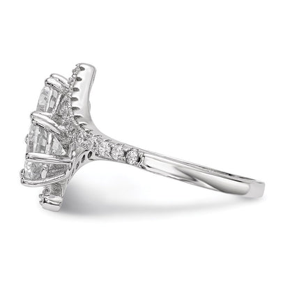 Sterling Silver Rhodium-plated Cubic Zirconia Two Stone Round Bypass Ring Size 6