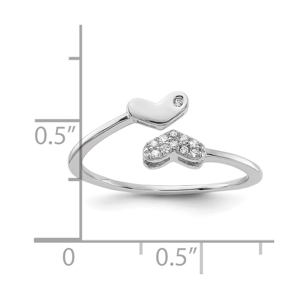 Sterling Silver Rhodium-plated CZ Double Heart Ring Size 7