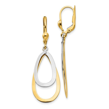 14k Two-tone Oval Drop Dangle Tear Drop Earrings