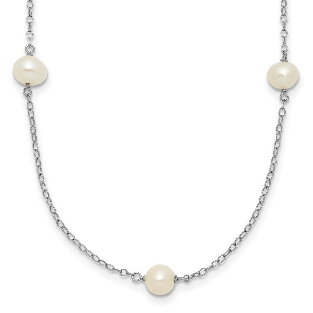 14k White Gold 5-6mm White Round Cultured Pearl 7-Station Necklace 16"